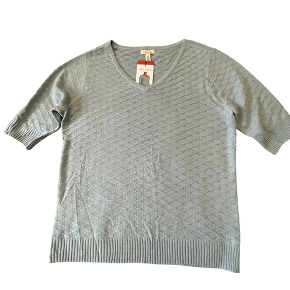 Ella Moss Sweaters - Ella Moss Womens Medium Blue Knit V Neck Short Sleeve Pullover Top